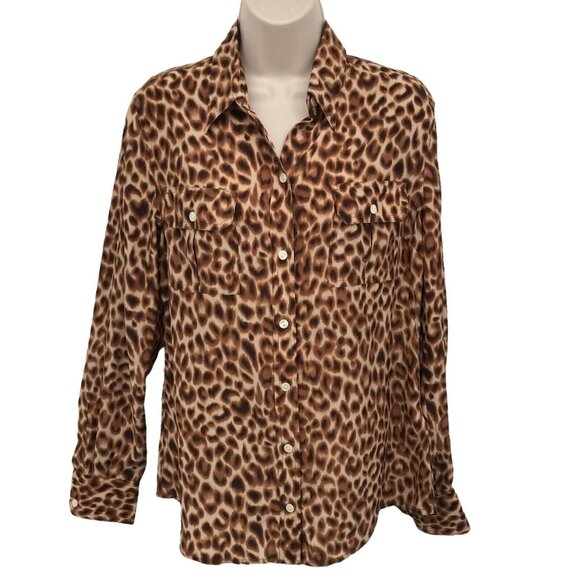 Lucky Brand Tops - Lucky Brand Women's 100% Silk Animal Print Collared Long Sleeves Shirt Size M